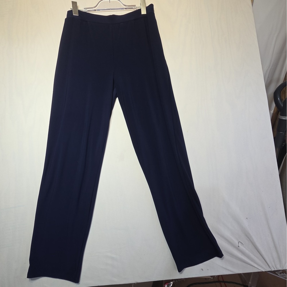 Susan Graver Womens Small Navy Pull On Stretch Pants Pockets Straight Leg
